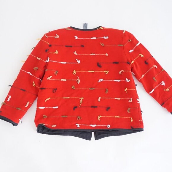 Vintage Indigo Moon Red 100% Cotton Beaded Embroidered Button Up Jacket M - Picture 10 of 13